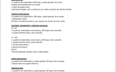 Lista de útiles de 5° a 8° Básicos 2022